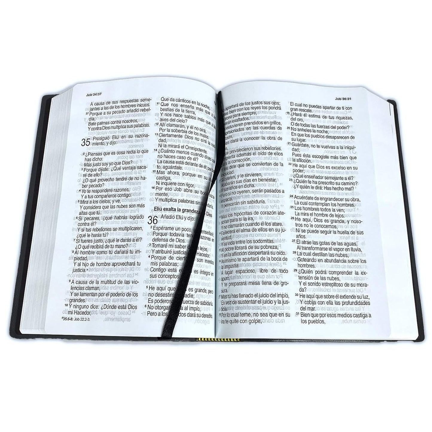 Biblia abierta con el texto visible en ambas páginas; incluye las «Palabras de Cristo» en rojo y es una Biblia Reina-Valera 1960 con concordancia.
