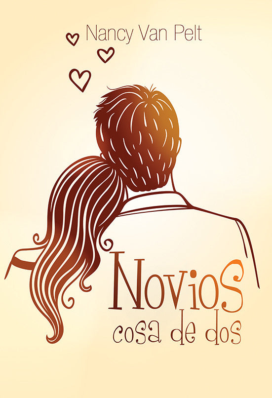 Una ilustración estilizada de una pareja sentada junta con tres corazones sobre ellos, celebrando el amor y la compañía. El texto dice: «Nancy Van Pelt y Novios, cosa de dos».