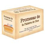 Una caja de color beige con la inscripción «Promesas de la Palabra de Dios», que contiene tarjetas con versículos bíblicos de Christian Art Gifts, con versículos de la Biblia en español en el lateral; perfecta para la inspiración diaria o la bendición de los alimentos.
