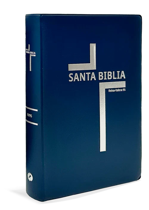 Portada de la Biblia de Estudio de Andrews con un fondo abstracto azul, un escudo como logotipo y el lema «Ilumina, profundiza, clarifica».