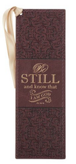 Faux Leather Bookmark Be still and Know (Brown)