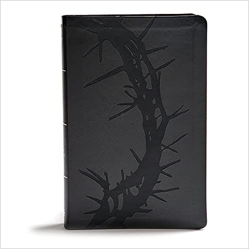 Una Biblia KJV de letra grande, de color negro, con un diseño en relieve de una corona de espinas en la portada.