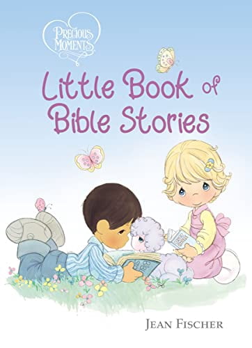 Portada de una Biblia de la colección Precious Moments, en la que aparece una ilustración de un niño y una niña leyendo juntos en un campo.