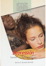 Portada del libro en la que aparecen dos personas, una de ellas con aspecto triste y pensativo. El título reza «Depresión: tratamientos científicos y naturales», y destaca tanto los tratamientos naturales como los enfoques científicos del Dr. Ramón C. Gelabert, médico y doctor en Medicina.