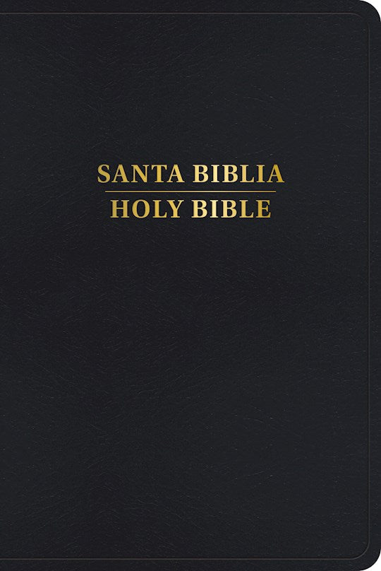Una cubierta negra con el texto en dorado «Santa Biblia», que incluye tanto la versión en español RVR 1960 como la versión en inglés KJV para disfrutar de una experiencia completa con la Biblia bilingüe.