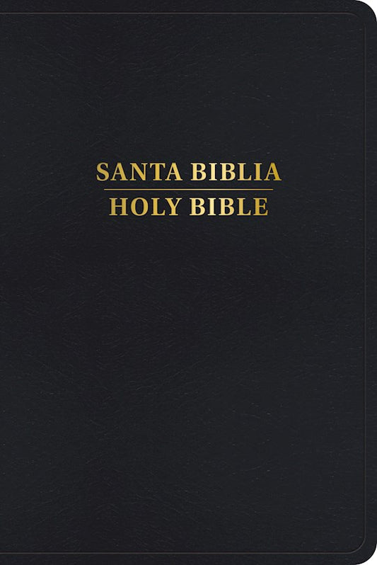 Una cubierta negra con el texto en dorado «Santa Biblia», que incluye tanto la versión en español RVR 1960 como la versión en inglés KJV para disfrutar de una experiencia completa con la Biblia bilingüe.