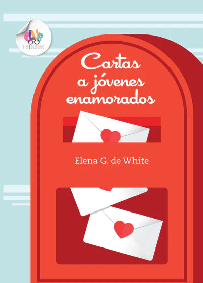 Un buzón rojo con dos sobres blancos con sellos en forma de corazón rojo; en el buzón se ve el título del libro *Cartas a jóvenes enamorados*, de Elena G. de White, que ofrece consejos para jóvenes sobre el noviazgo cristiano y el matrimonio cristiano.