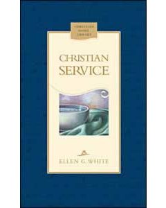Portada del libro *Servicio cristiano*, de Ellen G. White, en la que aparece la imagen de un cuenco y un paño sobre un fondo azul, que simbolizan el servicio consagrado y el compromiso con la ganancia de almas.