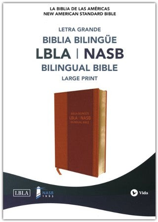 Portada de una Biblia bilingüe de letra grande, que incluye las ediciones «Biblia de las Américas» y «New American Standard Bible»: una traducción bíblica moderna tanto en español como en inglés.