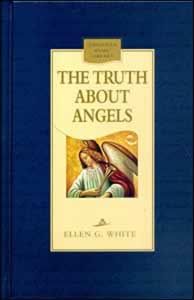 Libro de tapa dura azul titulado «La verdad sobre los ángeles», de Ellen G. White, con una ilustración de un ángel en la portada y que explora el mundo invisible de los ángeles.
