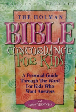 Portada de «La Concordancia bíblica Holman para niños», una concordancia bíblica infantil y una guía personal para los niños que buscan respuestas, con un fondo colorido y letras en negrita, perfecta para el estudio de la Biblia por parte de los niños.