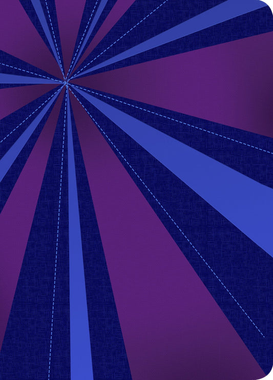 Imagen abstracta con rayos alternados de color azul y morado que irradian desde un punto central, sobre un fondo azul oscuro con textura, que evoca el estilo propio de una «Biblia delgada» o de las páginas en las que aparecen las «palabras de Cristo en rojo».