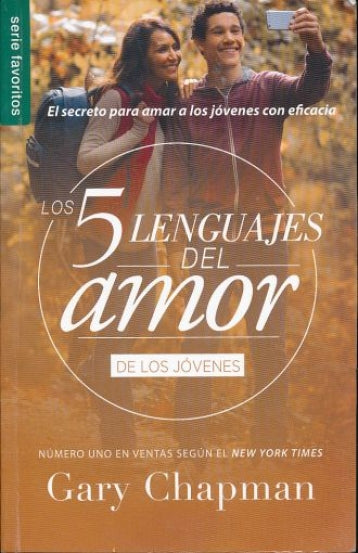 Portada del libro *Los 5 lenguajes del amor de los jóvenes*, de Gary Chapman, en la que aparece una joven pareja sonriendo al aire libre. El diseño destaca la necesidad emocional de los adolescentes, con texto y un círculo decorativo superpuesto.
