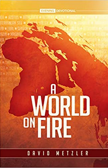 Portada del libro en la que aparece un mapa de Europa y Asia en tonos rojo anaranjado con el título *A World on Fire*, que destaca el viaje del apóstol Pablo, y el nombre del autor, David Metzler, debajo.