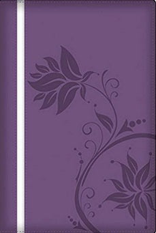 Una funda de cuaderno morada con un diseño floral oscuro, una franja blanca vertical en el lado izquierdo e inspirada en la Biblia de estudio RV 1960: perfecta para anotar las lecturas devocionales diarias.