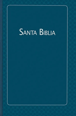 La portada de un libro azul titulado «Santa Biblia», en la versión Reina Valera Contemporánea, presenta un sencillo borde y un fondo estampado, ideal para acompañar tu colección de «Himnario Adventista» o de «Biblia de tapa dura».