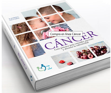 Libro titulado «Cáncer: Guía práctica para entender, prevenir el cáncer y afrontar la enfermedad», con una portada en la que aparecen una mujer y un niño sonrientes junto a unas cerezas, ideal como guía práctica sobre el cáncer para pacientes y familiares.