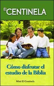 Un hombre y dos niños están sentados en la hierba junto a una mujer; sonríen y leen un libro juntos. El texto dice: «El Centinela y Mini Centinela. Cómo disfrutar del estudio de la Biblia». Disponible en paquetes de 100.