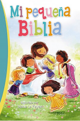 La portada de este colorido libro ilustrado muestra a Jesús rodeado de seis niños, con el título «Mi pequeña Biblia» en la parte superior: ideal para cuentos infantiles y una magnífica introducción a las historias bíblicas.