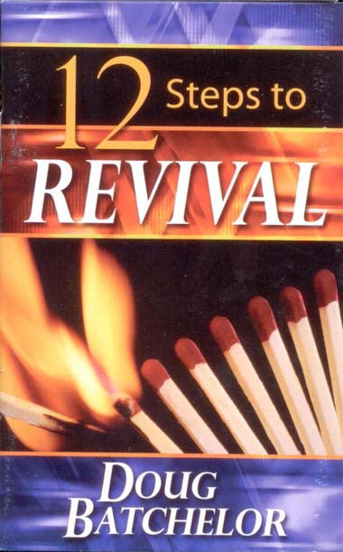 Portada del libro titulado «12 pasos hacia el renacimiento», de Doug Batchelor, en la que aparecen cerillas encendidas y apagadas sobre un fondo de llamas: un símbolo impactante para reavivar la pasión por Jesús y emprender un camino hacia la renovación de la fe.