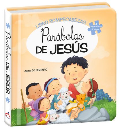 El libro infantil titulado «Parábolas de Jesús», de Agnes De Bezenac, cuya portada muestra una ilustración de Jesús con niños y animales, incluye un rompecabezas de 9 piezas para que la lectura resulte más divertida.