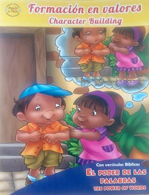 Dos niños están juntos fuera; la niña le toca suavemente la barbilla al niño. Sus reflejos sonrientes se ven en una ventana. La imagen, extraída de un libro sobre la formación en valores, destaca la interacción positiva y el desarrollo del carácter.