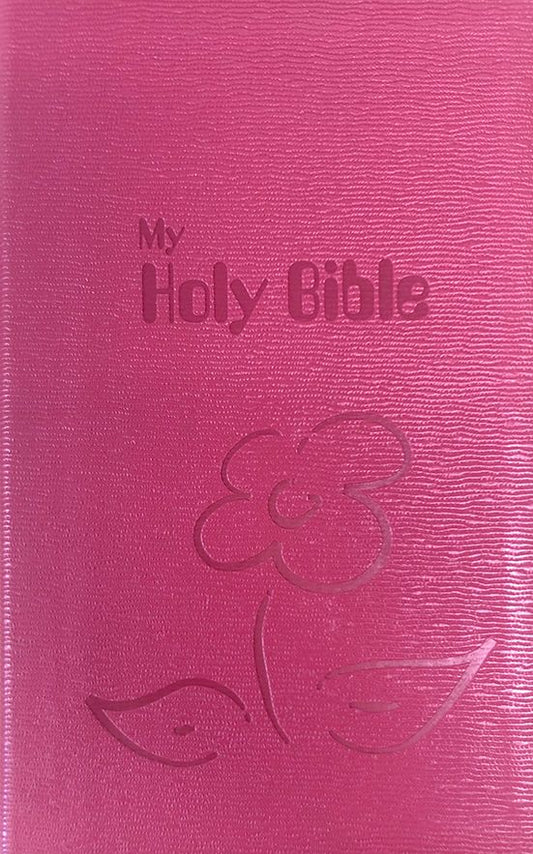 Una cubierta rosa con textura en la que se lee «My Holy Bible», con el contorno en relieve de una flor y dos hojas. Esta Biblia NKJV a todo color incluye tanto el Nuevo como el Antiguo Testamento para una inspiración completa.