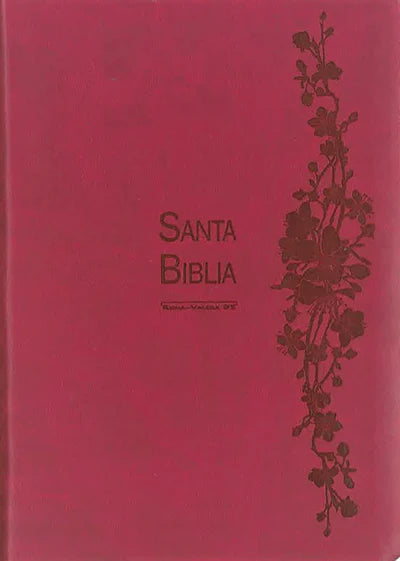 Una Biblia española de tapa roja titulada «Santa Biblia, Reina-Valera 1995», con un diseño floral a lo largo del lateral derecho, ideal como «Biblia para la mujer».