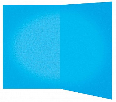 Se muestra una tarjeta de felicitación azul, abierta y en blanco, colocada en posición vertical, con las páginas interiores izquierda y derecha a la vista, que recuerda a un «Solid Blue Board» o a un «Franelógrafo Azul» por su diseño sencillo y llamativo.