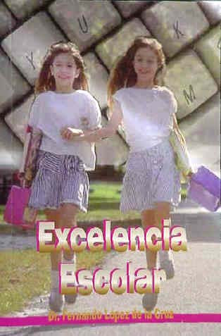 Dos chicas con faldas a rayas caminan al aire libre llevando material escolar, con las teclas de un teclado como fondo. El texto dice: «Excelencia escolar», destacando técnicas de estudio para resolver problemas escolares.