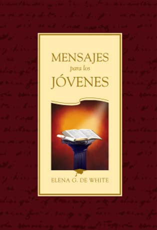 Portada del libro «Mensajes para los jóvenes», de Elena G. de White, en la que aparece un libro abierto sobre un pedestal con un fondo degradado, ideal para jóvenes cristianos que buscan consejos cristianos para hacer frente a los peligros y las tentaciones.
