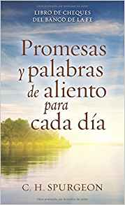Portada del libro *Promesas y palabras de aliento para cada día*, de C. H. Spurgeon, en la que se aprecia un tranquilo amanecer a orillas de un lago y un cielo azul: una invitación diaria a la fe y a las promesas de Dios a través de inspiradoras lecturas cristianas.