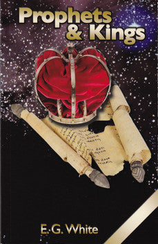 Portada del libro *Profetas y reyes*, de E. G. White, en la que aparecen una corona de terciopelo rojo y pergaminos antiguos sobre un fondo estrellado, lo que evoca la época del cautiverio babilónico de Israel y las historias de Esdras y Nehemías.