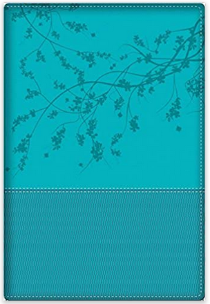 Una funda de cuaderno de color turquesa con un diseño de ramas y hojas en la parte superior y una parte inferior con textura, separadas por unas costuras visibles; perfecta para devocionales diarios o para anotar lecciones para la mujer.